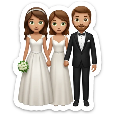 wedding couple woman with long straight brown hair and green eyes man with short light brown curly hair and facial hair with blue eyes sticker