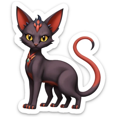 Black edgy Noivern-Litten-Sphynx-Lykoi-Caracal-cat-Fakemon full-body sticker