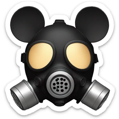 Mickey Mouse themed gas mask,black round Mickey ears on it, has a tan snout but everything else is black sticker