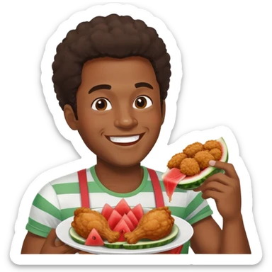 Black man eating chicken and watermelon sticker