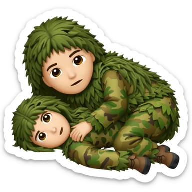 Ghilie suit laying down alone sticker
