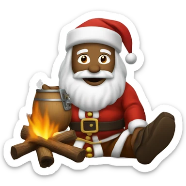 Santa drinking whiskey around a campfire sticker