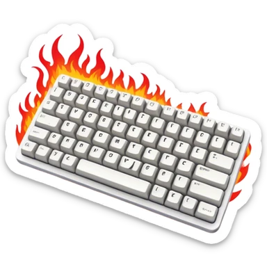White-colored cool mechanical keyboard 65% in red-greenish fire flames in the background. sticker