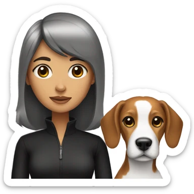 A woman with black-hair and a beagle sticker