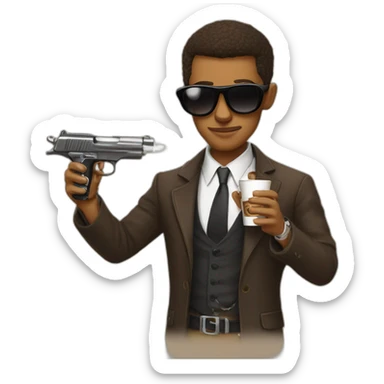 gangster-with-a-Abyssinian cat-gun-and-sunglasses-drinking-coffee sticker