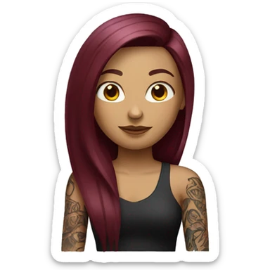Tattooed woman with long straight burgundy hair sticker
