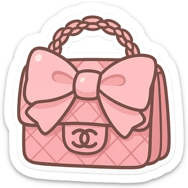 pink Chanel purse with a big bow, cute and exaggerated chibi stickers style sticker