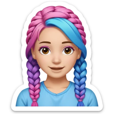 Woman with braided rainbow hair, happy — long braids fading from pink to blue sticker