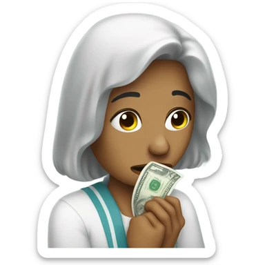 crying and Wiping tears with dollar bill sticker