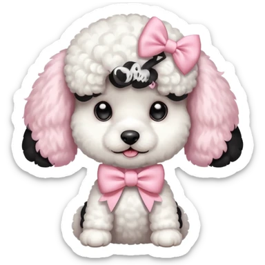 white poodle puppy with pastel pink bow  sticker