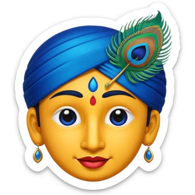 Krishna tilak emoji, stylized, with a hint of peacock feather, vibrant and clean sticker