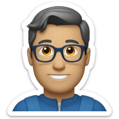 Clark Kent wearing a blue half zip using a laptop sticker