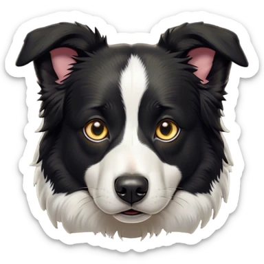 Cinematic Grumpy Border Collie Portrait Emoji, Head tilted slightly with a deeply unimpressed expression, showcasing a dense black and white coat with intense eyes narrowed into an unamused glare, ears slightly drooping in exasperation, Simplified yet comically expressive features, highly detailed, glowing with a dry, sarcastic glow, high shine, effortlessly judgmental yet dignified, stylized with a touch of cynicism, bright but brooding, soft glowing outline, capturing the essence of an eternally unimpressed yet determined herder, so lifelike it feels like it could sigh heavily at you in disdain at any moment! sticker