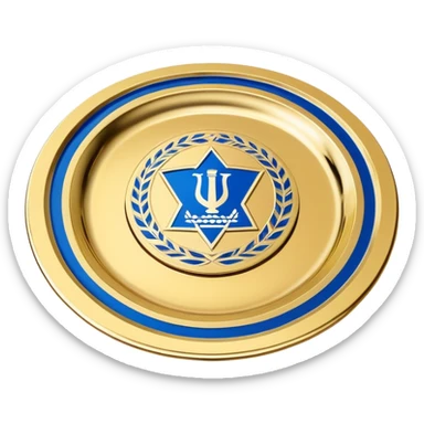 gold football plate with blue accents, inspired by Israeli Premier League trophy sticker