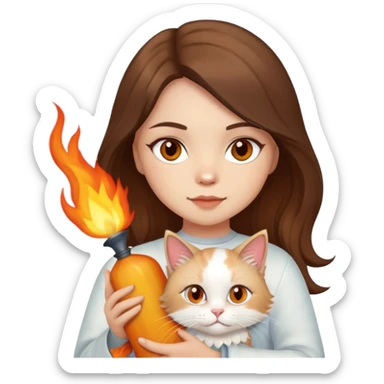 Brunette girl with light brown eyes holding a flame point ragdoll cat  sticker