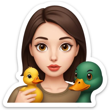Brunette girl with duck face taking selfie sticker