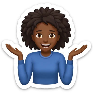 Baiza Ethiopian, dark hair Oldest but immature, no filter, funny Pose: laughing wildly, arms flailing age 21 sticker