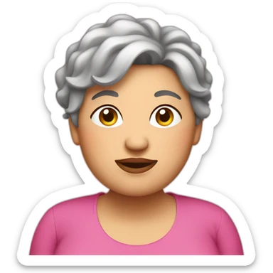 Fat women with short grey hair and wear in pink  sticker