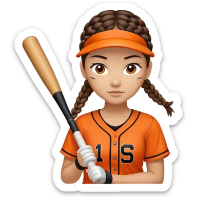 Softball player brunette braided hair wasian orange and black jersey sticker