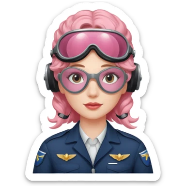 Flight Officer Lila – wavy rose-hair pilot with mirrored goggles sticker