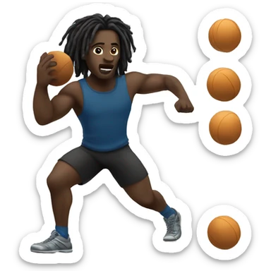 A black man with dreads throwing a shotput sticker
