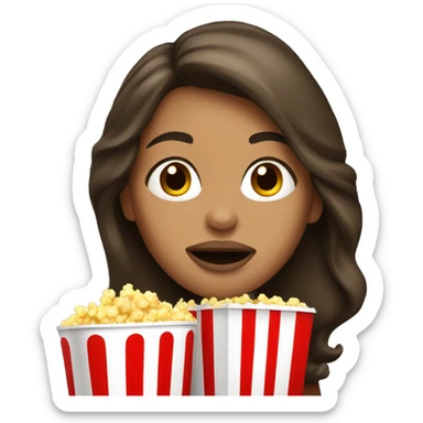 Long hair brunette woman light skin putting popcorn in her mouth  sticker