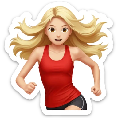 Blonde girl running in red tank top sticker