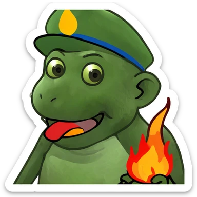 monkey with fire sticking its tongue out  sticker