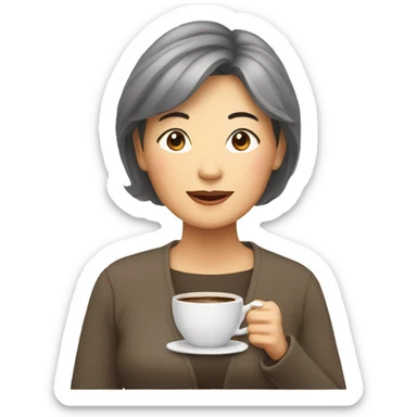 Mature asian women with coffee sticker