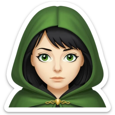 claudia winkleman as a traitor with a green cloak and black eyeliner sticker