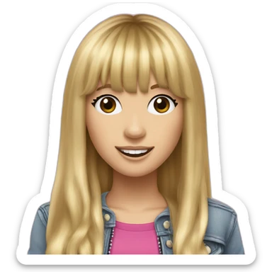 HANNAH MONTANA WITH LONG BLONDE HAIR AND BANGS AND A PINK MICROPHONE sticker