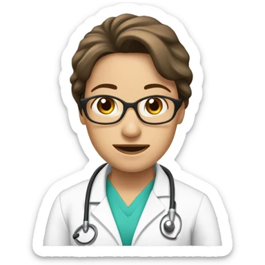 Doctora piel blanca, castaña, pelo largo y parada sticker