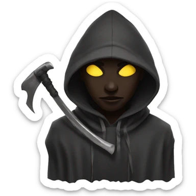 black figure with a hood and a scythe eyes spiral sticker