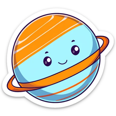 Jupiter planet with distinctive orange and white bands and a cute sad face sticker