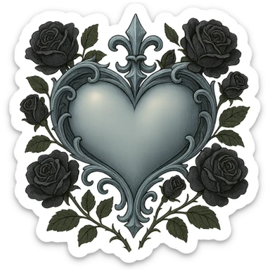 Add black gothic roses around the silver goth heart, keep the Ghibli style, no background sticker