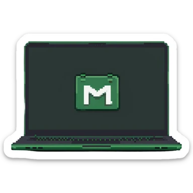 a green laptop having a logo that says cmv on the back of it sticker