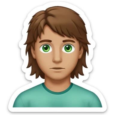 Tan boy with brown hair mullet bluish green eyes sticker