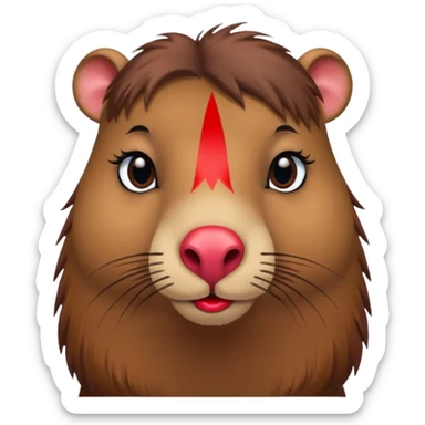 capybara with faka eye lashes and make up on - bright lipstick and eye make up - long brown hair

 sticker