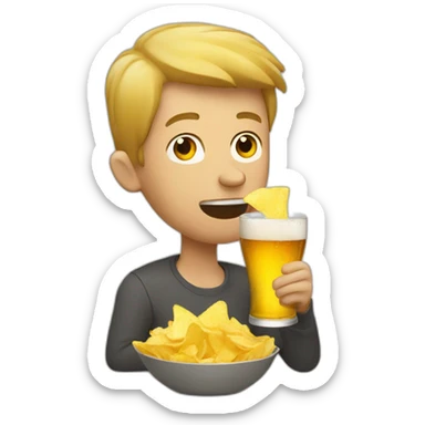 man drinking beer and eating chips sticker