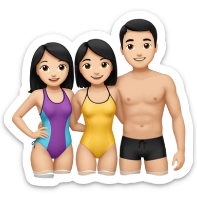 ligh skin black hair man and ligh skin black hair woman swin suit full body having fun sticker