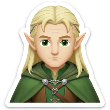 Legolas from Lord of the Rings, blond hair, pointed elf ears, green cloak sticker