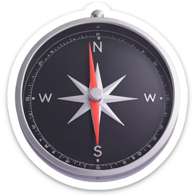 realistic and sleek compass, 3D emoji style, metallic details, clear glass face, modern look, similar to the actual compass emoji sticker