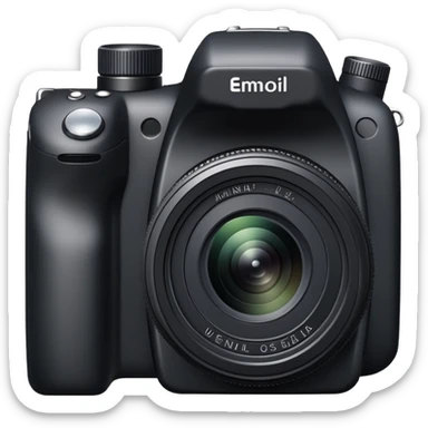 Ultra minimal camera, extremely simplified DSLR, just basic rectangular shape with tiny lens, absolute minimal detail sticker