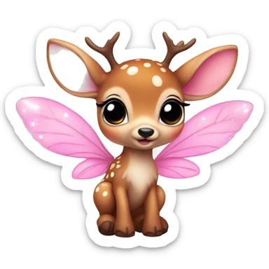 baby deer with fairy wings and a pink bow around its neck  sticker