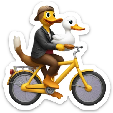 duck and cat riding on a bike sticker