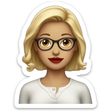 a girl with short ear wearing glasses and red lipstick sticker