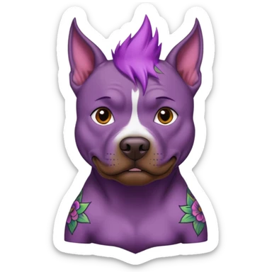 very tattoed brown face pitbull dog with purple spiky hair sticker