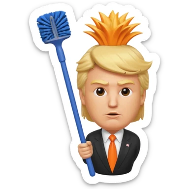 a toilet brush with donald trump face and hair sticker