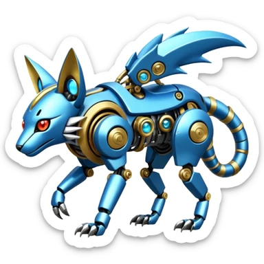 Mechanical shiny alloy metallic futuristic steel highly advanced technological cyborg cybernetic Genet-Absol-Zeraora-Primagen-fusion-creature  sticker