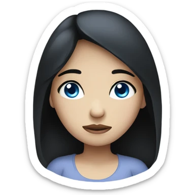 Girl with black hair and blue eyes, feeling sick  sticker